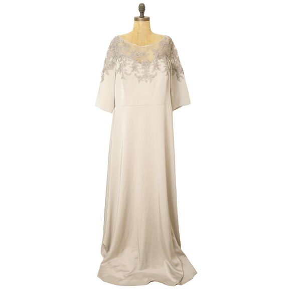 La Femme Embroidered Illusion Neck Gown Size 18 Silver Gray Dress NWT B11 - Picture 2 of 7